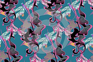 Dragonfly seamless pattern. Vector illustration.